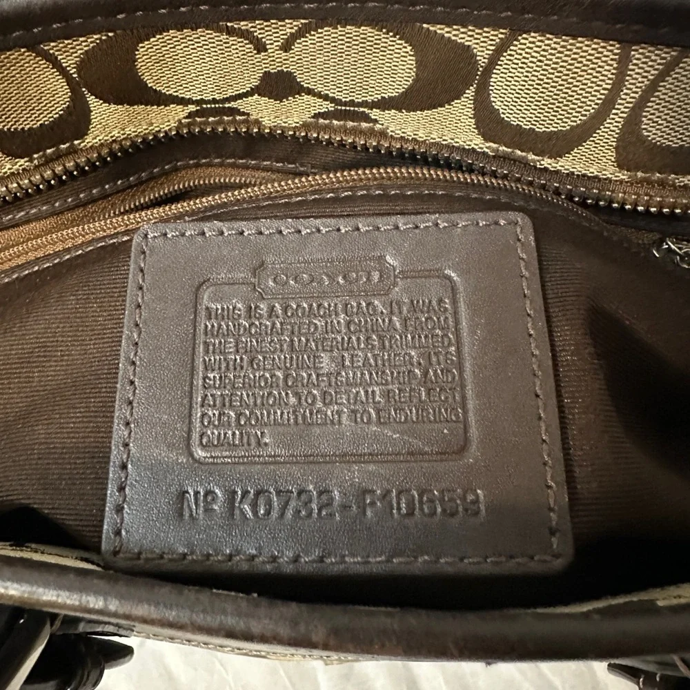Coach Brown Signature Canvas Tote with Dark Brown Leather Trim